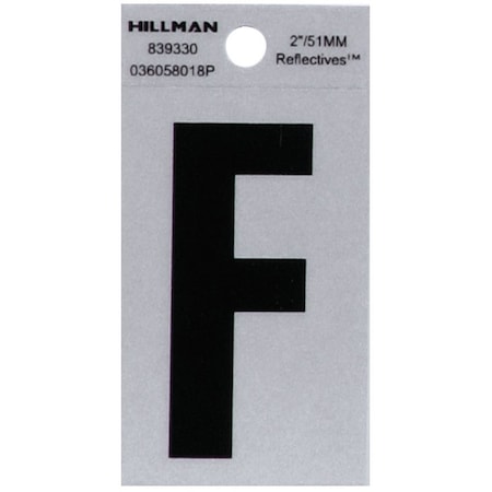 Hillman HILLMAN 2 in. Reflective Black Vinyl Self-Adhesive Letter F 1 pc, PK6 839330